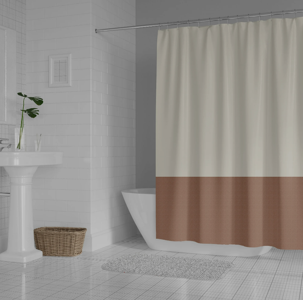 Mainstays Red and Ivory Colorblock Polyester Shower Curtain, 72 x 70 Inches, Multicolor