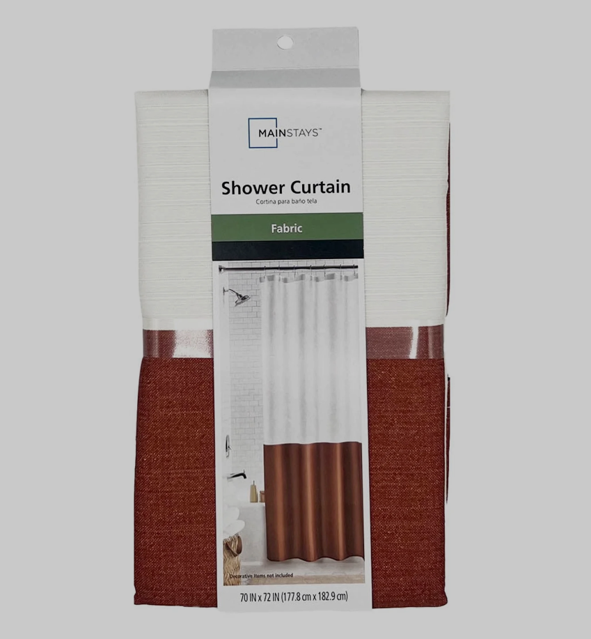 Mainstays Red and Ivory Colorblock Polyester Shower Curtain, 72 x 70 Inches, Multicolor