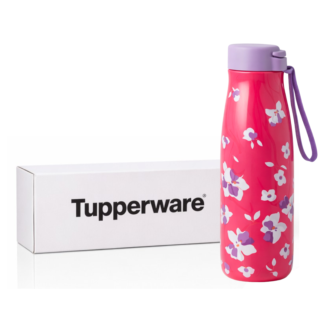 Tupperware Fashion Flask with Silicone Strap - Pink Floral 400ml