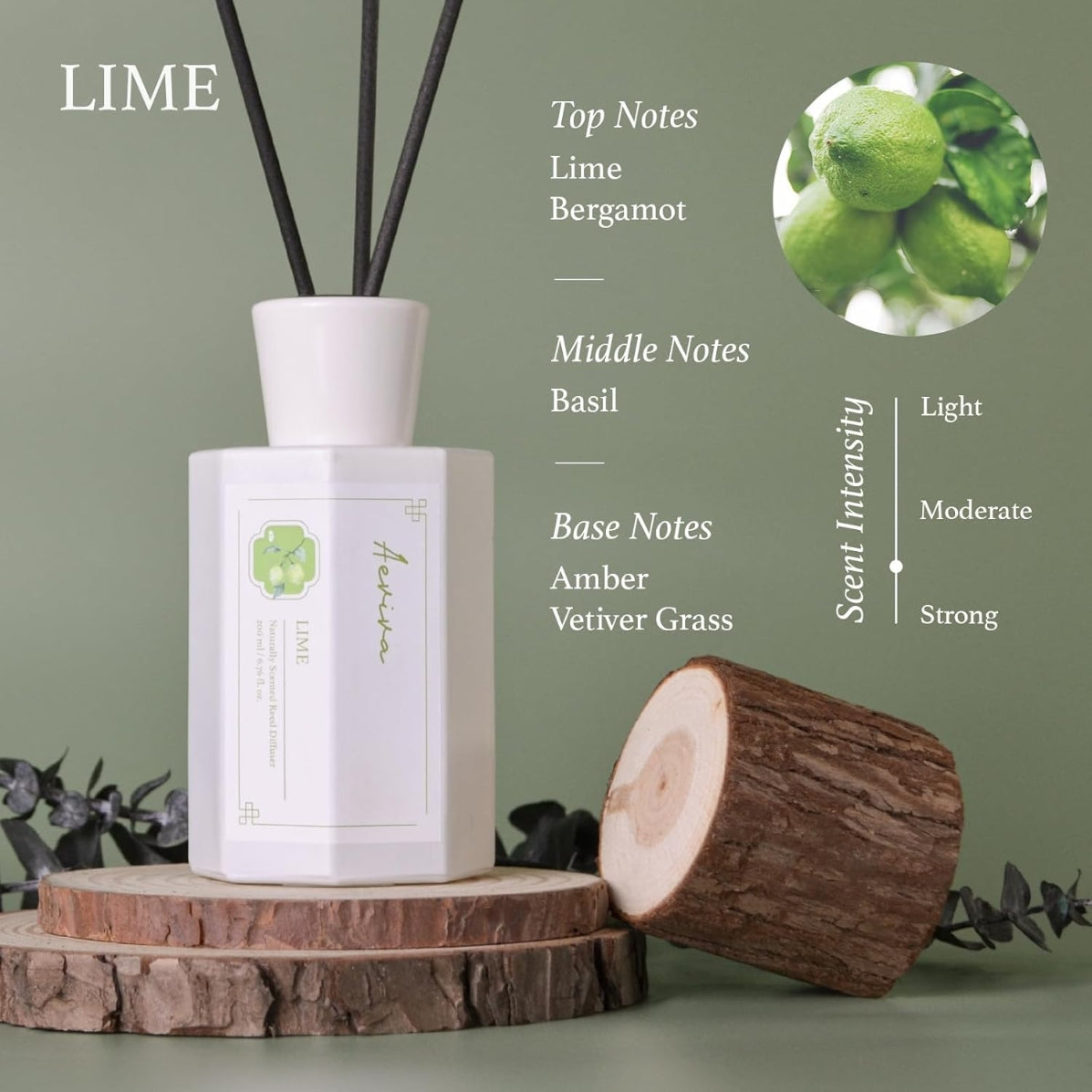 Aeviva Naturally Scented Lime Reed Diffuser Set