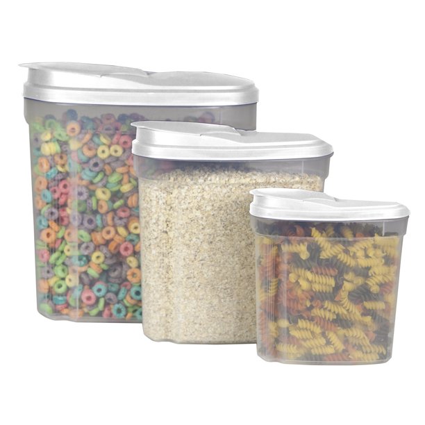 Home Basics Plastic Cereal Container with Lid Set (3 Pieces)