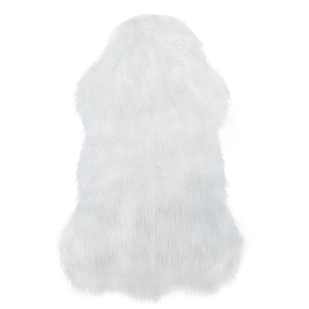 Phantoscope Deluxe Soft Faux Sheepskin Fur Collection Asymmetrical Area Rug, White, 2' x 3'