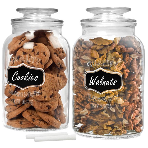 Estilo Glass Cookie Jars Apothecary Jars with Lids Includes Chalkboard Labels And Chalk  Airtight Gl