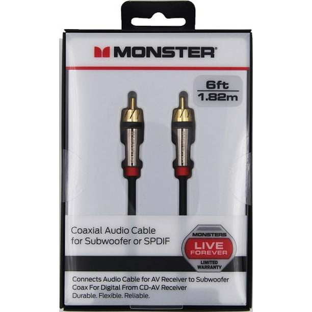 Monster Digital Coaxial RCA Composite Audio Cable for Subwoofers 6ft, Black