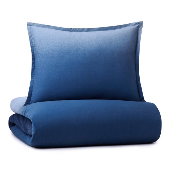 Gap Home Ombre Reversible Organic Cotton Blend Comforter Set, King, Blue, 3-Pieces