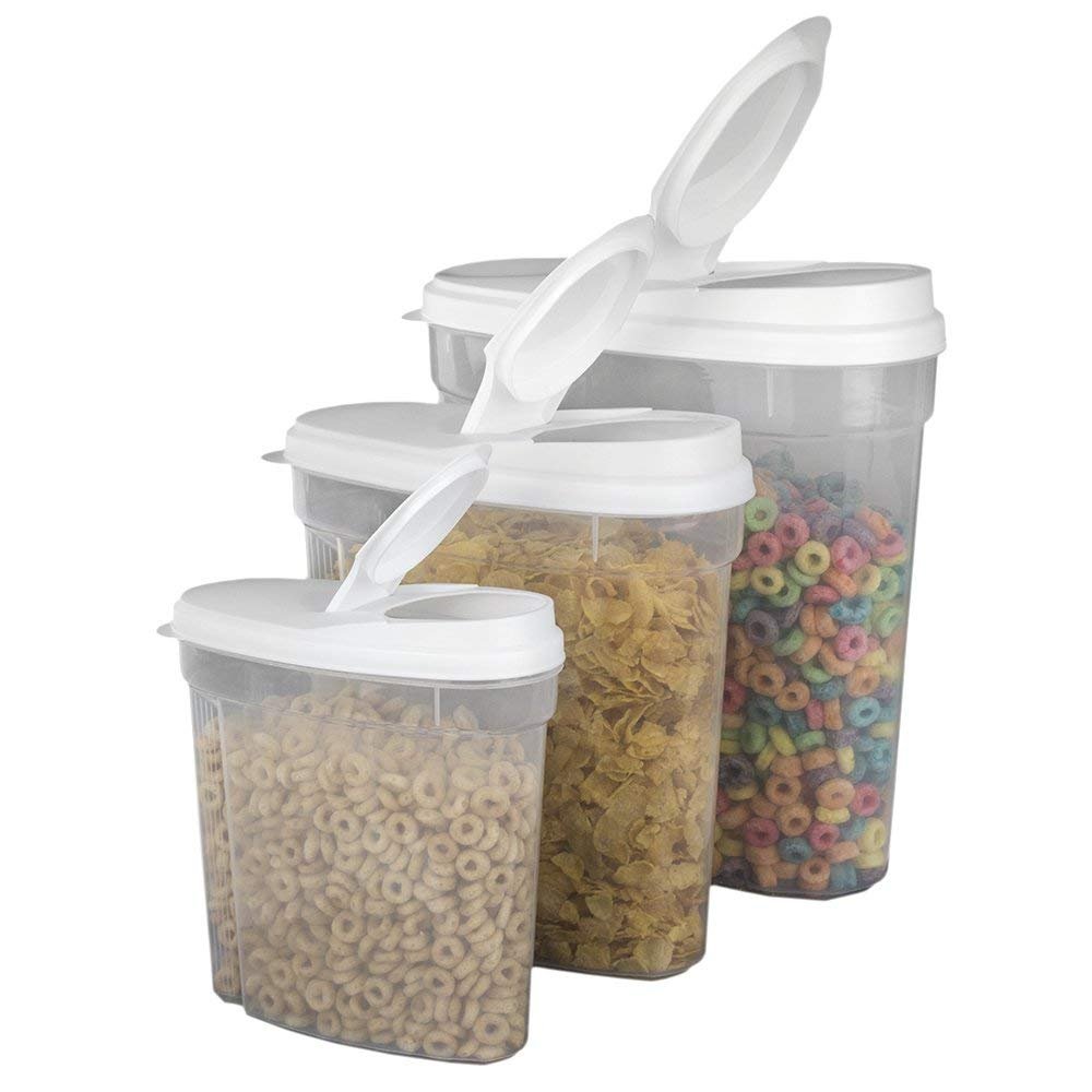 Home Basics Plastic Cereal Container with Lid Set (3 Pieces)