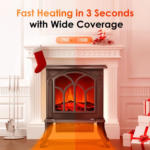 SKONYON Electric Fireplace Heater Infrared Space Heater with 3D Flame Effect Black