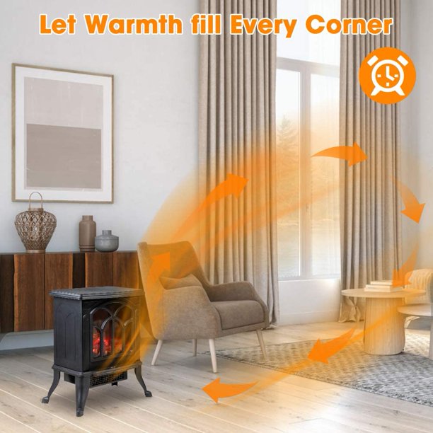SKONYON Electric Fireplace Heater Infrared Space Heater with 3D Flame Effect Black