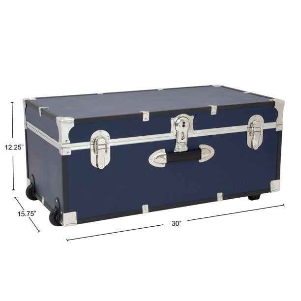 Seward Explorer 30 Trunk with Wheels, Wood Storage Trunk for Adults, Navy Blue