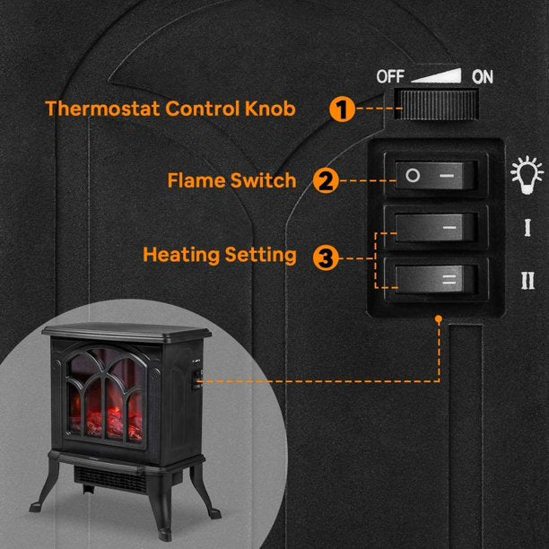 SKONYON Electric Fireplace Heater Infrared Space Heater with 3D Flame Effect Black
