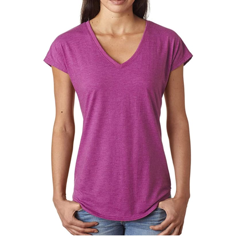 Anvil Women’s Tri-Blend V-Neck Tee - Large / Heather Raspberry - Shirts & Tops