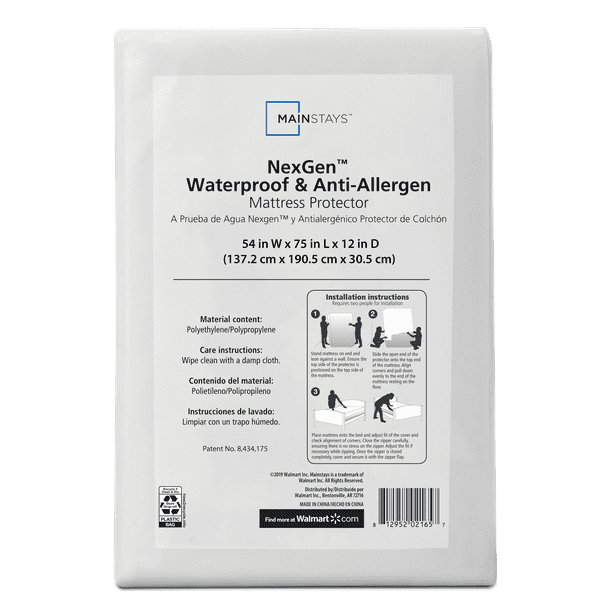 Mainstays NexGen Waterproof Anti-Allergen Zippered Mattress Protector, Full