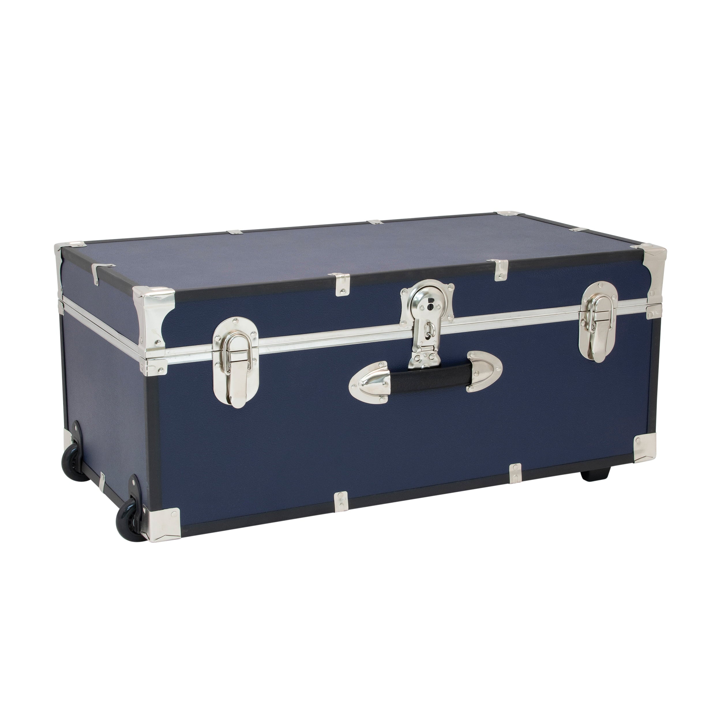 Seward Explorer 30 Trunk with Wheels, Wood Storage Trunk for Adults, Navy Blue