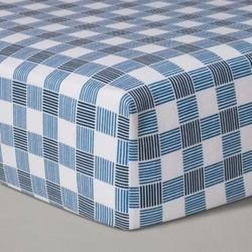 Crib Fitted Sheet Gingham - Cloud Island  Blue - Keuka Outlet