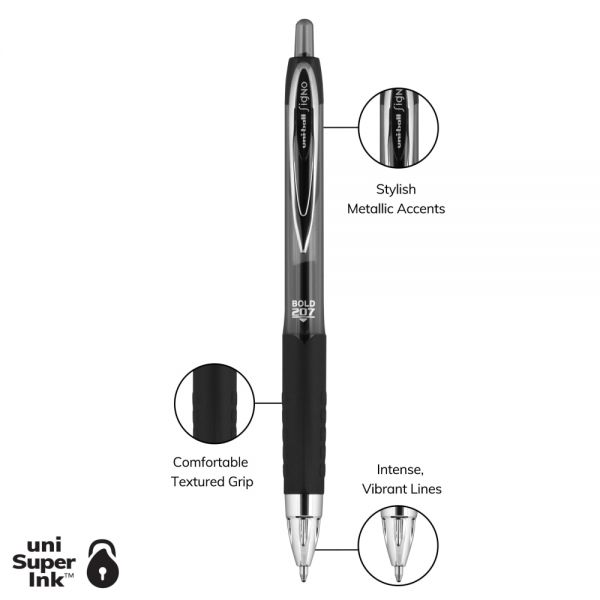 uniball 207 Retractable Gel Pen, Bold Point, 1.0 mm, Blue Ink, 12 Count