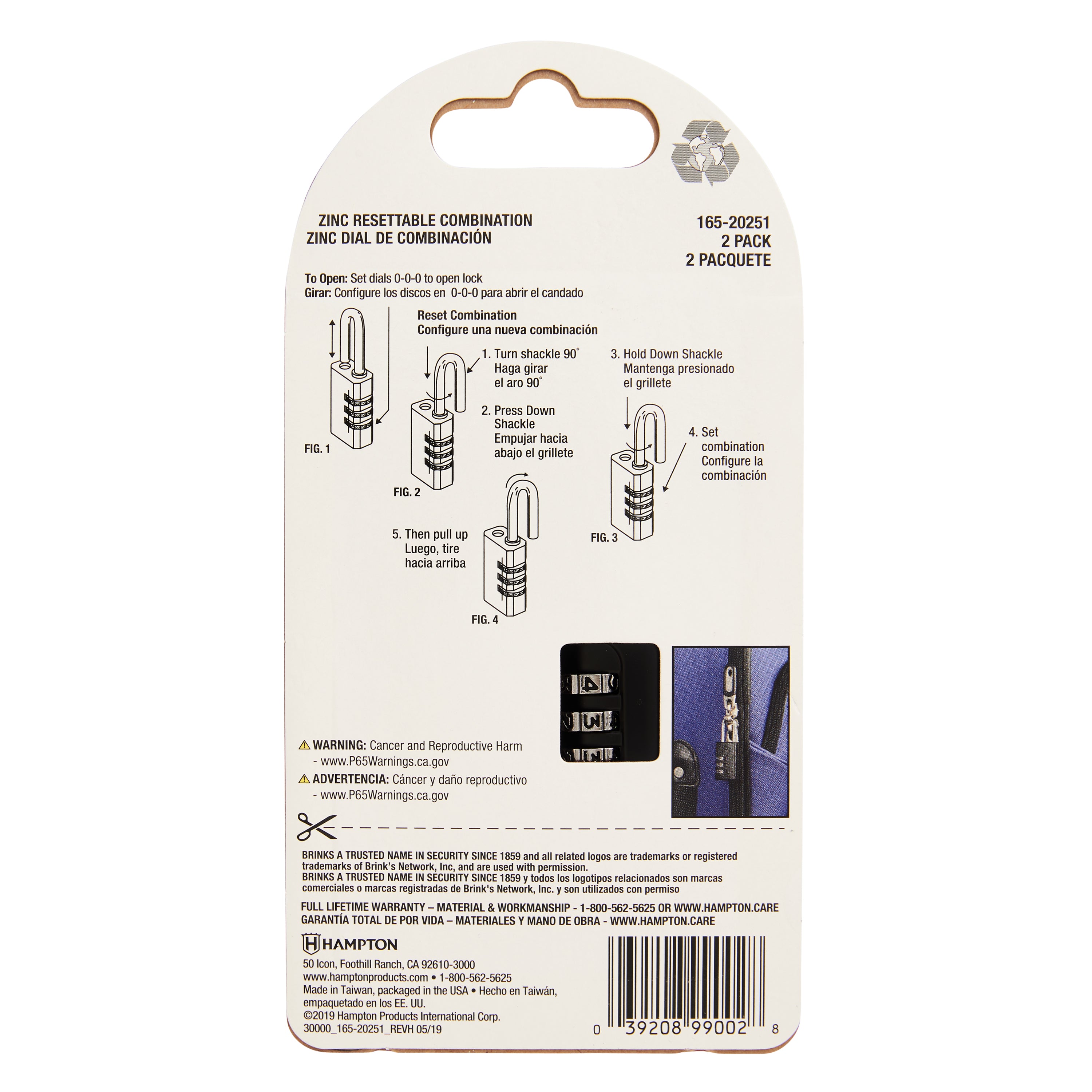 Brinks 3-Dial Resettable Sport Padlock, 22mm Body with 5/8 inch Shackle,  2 Pack