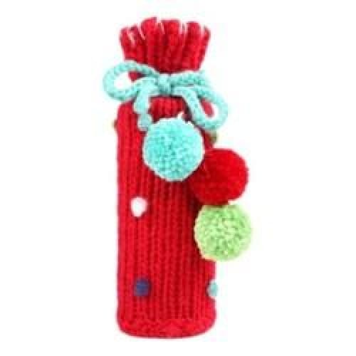 Knit Pompom Wine Holder - Red - Keuka Outlet