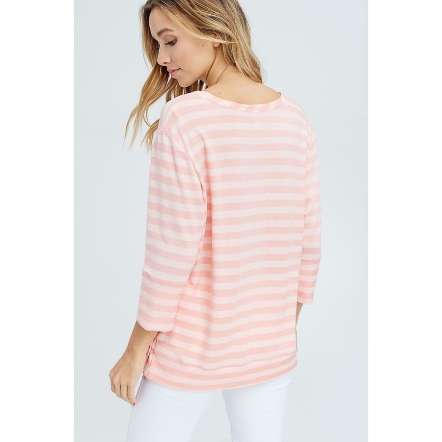 Women's 3/4 Sleeve V-Neck Button Detail Top - Keuka Outlet