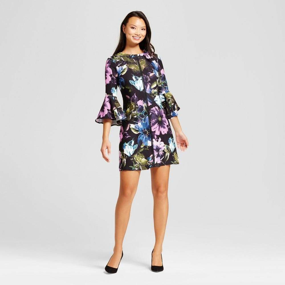 Women's Floral Printed Bellsleeve Shift Dress - Keuka Outlet